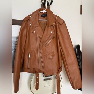 Brown faux Leather motorcycle Jacket